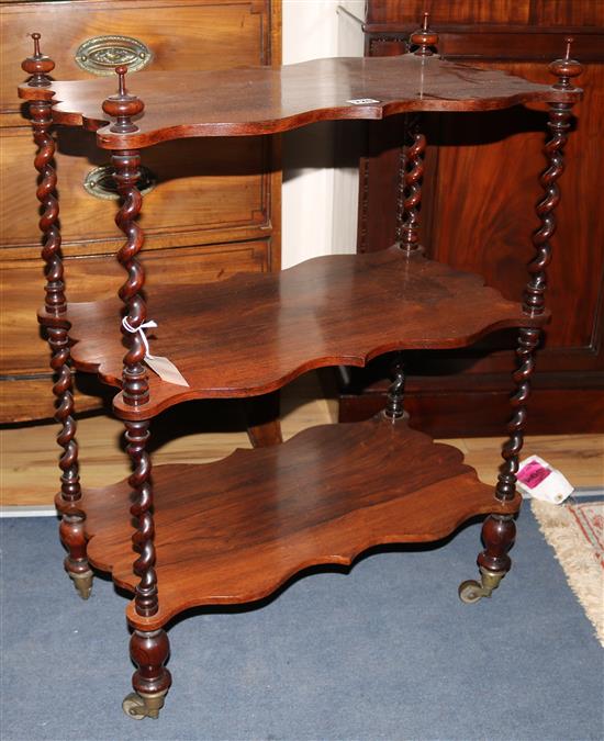 A Victorian rosewood three-tier whatnot, W.61cms